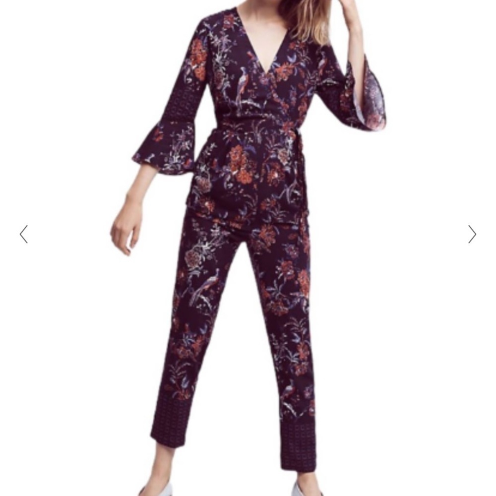 Anthropologie Maeve Espoir Bohemian Purple Bell Sleeve Jumpsuit Size 0